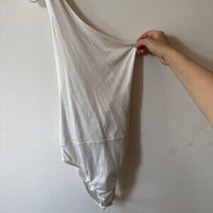 White Over the Shoulder Body Suit Sleeveless Top, Small